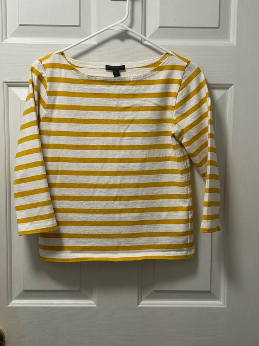 J Crew Structured Boatneck Yellow & White Striped Shirt Size XS